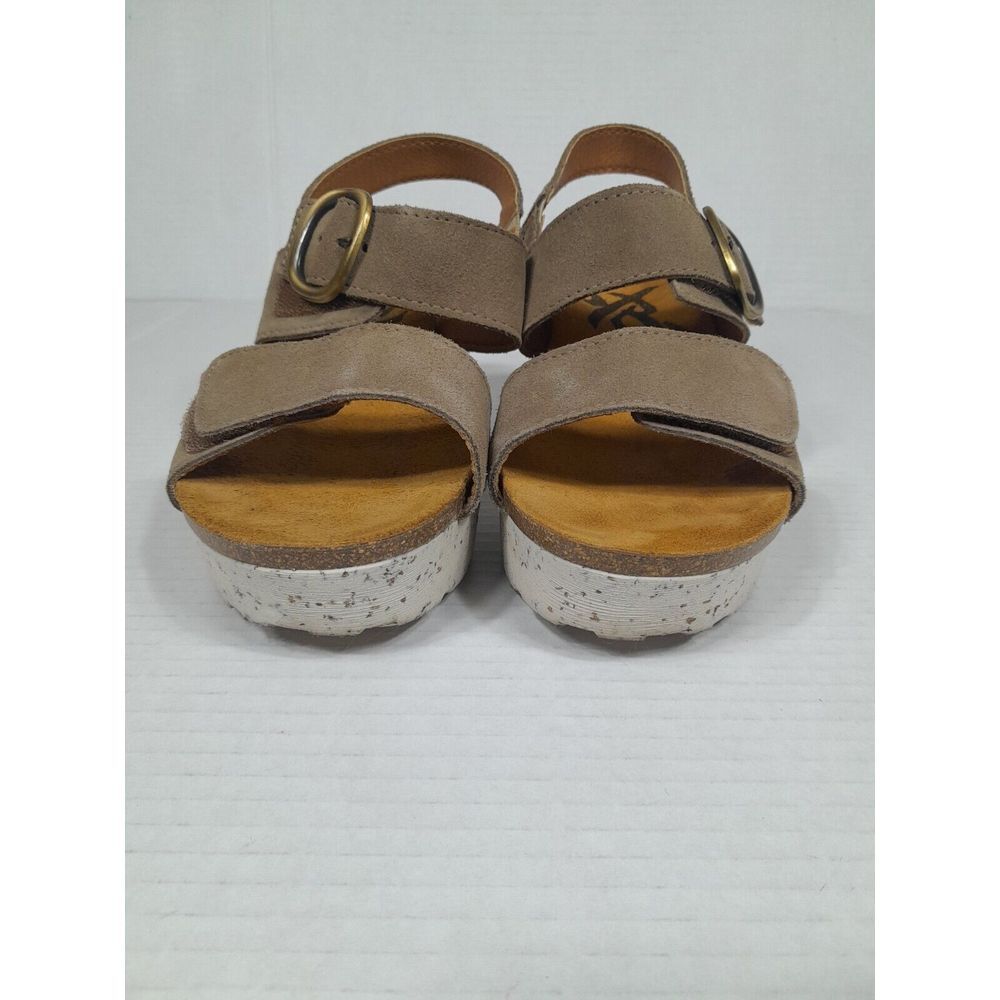 Otbt Platform Sandals Beige Suede Peasant Wedge Shoe Sandal Women Sz 6 Greige - Picture 4 of 14
